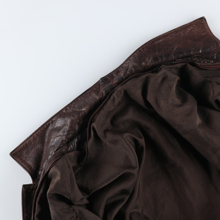 KIABI Trucker Jacket Leather Jacket Men's XL genuine leather brown type Vintage Second Hand