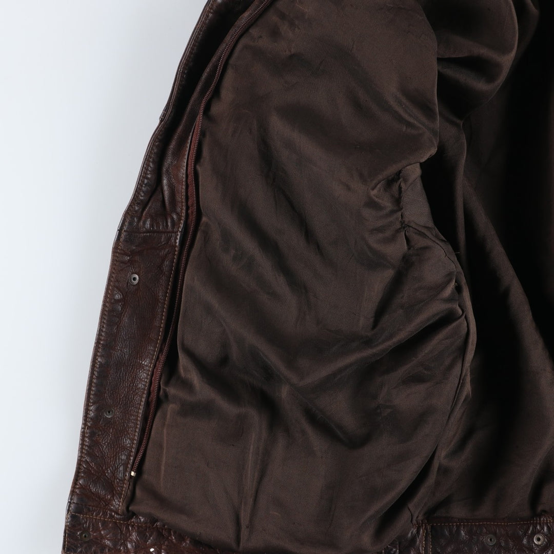 KIABI Trucker Jacket Leather Jacket Men's XL genuine leather brown type Vintage Second Hand
