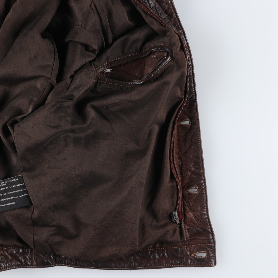 KIABI Trucker Jacket Leather Jacket Men's XL genuine leather brown type Vintage Second Hand