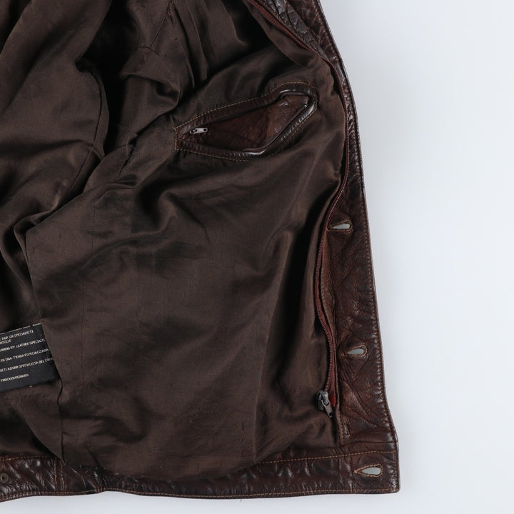 KIABI Trucker Jacket Leather Jacket Men's XL genuine leather brown type Vintage Second Hand