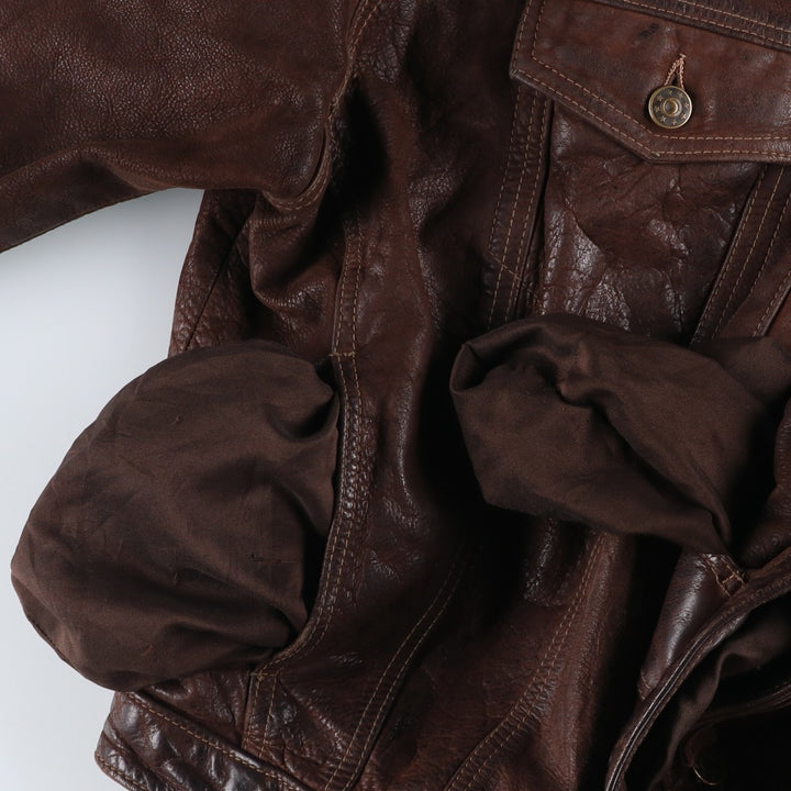 KIABI Trucker Jacket Leather Jacket Men's XL genuine leather brown type Vintage Second Hand