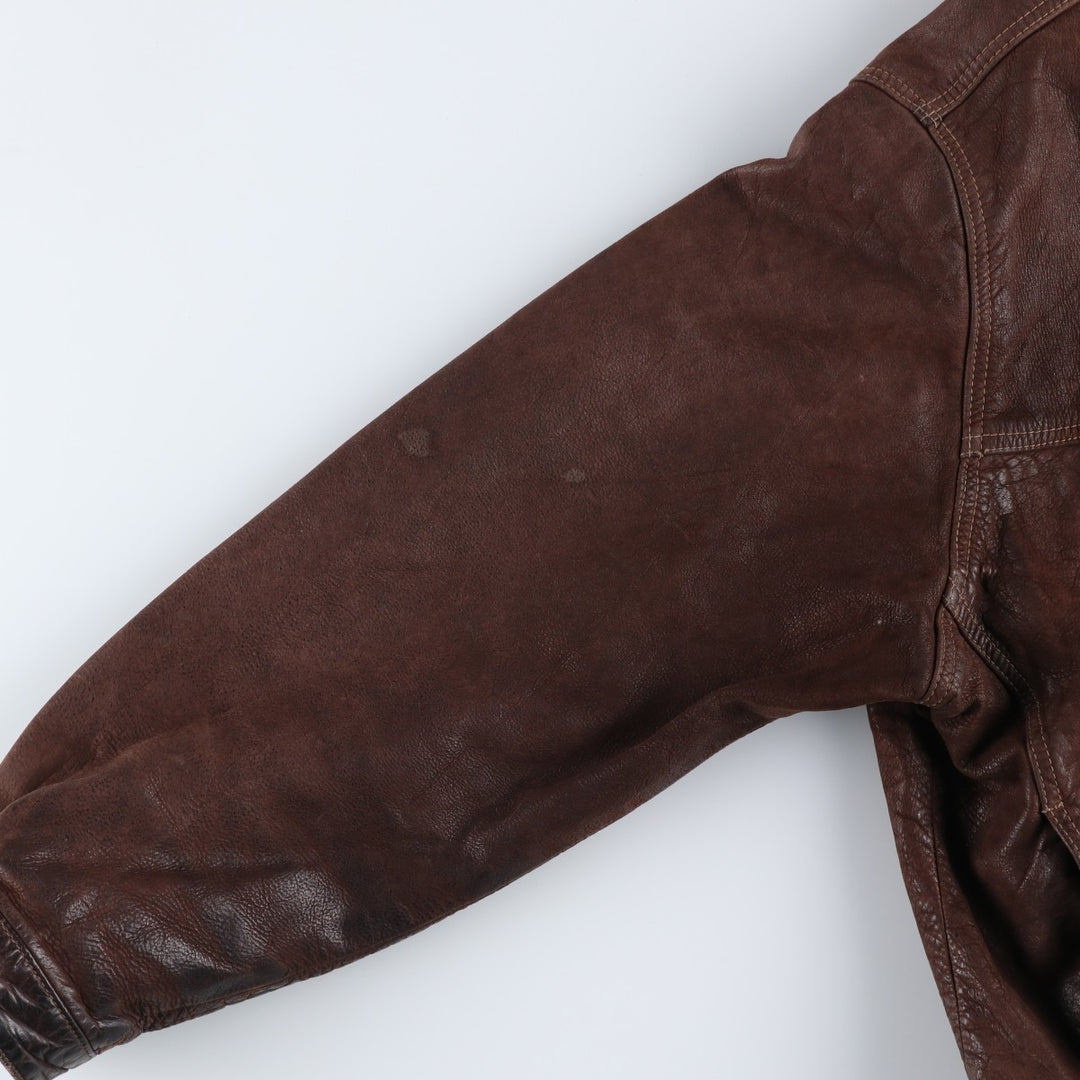 KIABI Trucker Jacket Leather Jacket Men's XL genuine leather brown type Vintage Second Hand