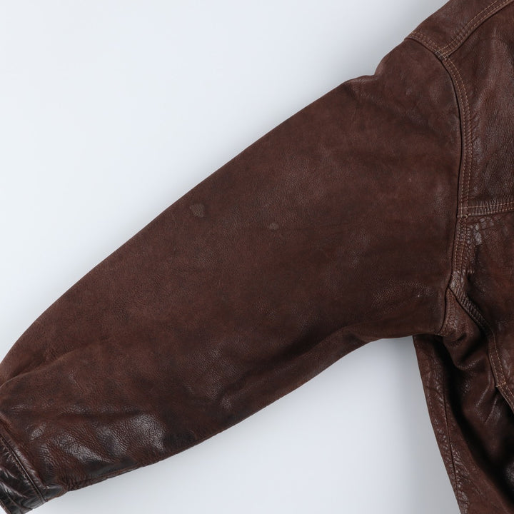 KIABI Trucker Jacket Leather Jacket Men's XL genuine leather brown type Vintage Second Hand