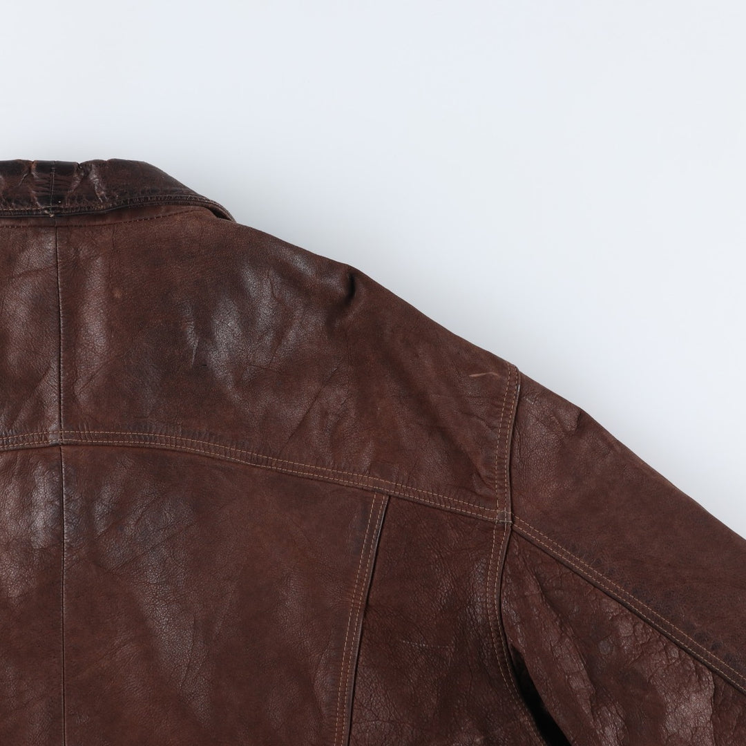 KIABI Trucker Jacket Leather Jacket Men's XL genuine leather brown type Vintage Second Hand