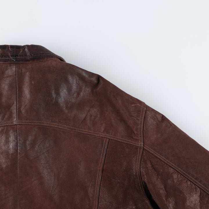 KIABI Trucker Jacket Leather Jacket Men's XL genuine leather brown type Vintage Second Hand