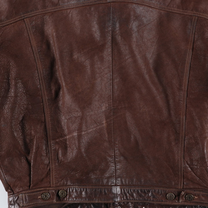 KIABI Trucker Jacket Leather Jacket Men's XL genuine leather brown type Vintage Second Hand