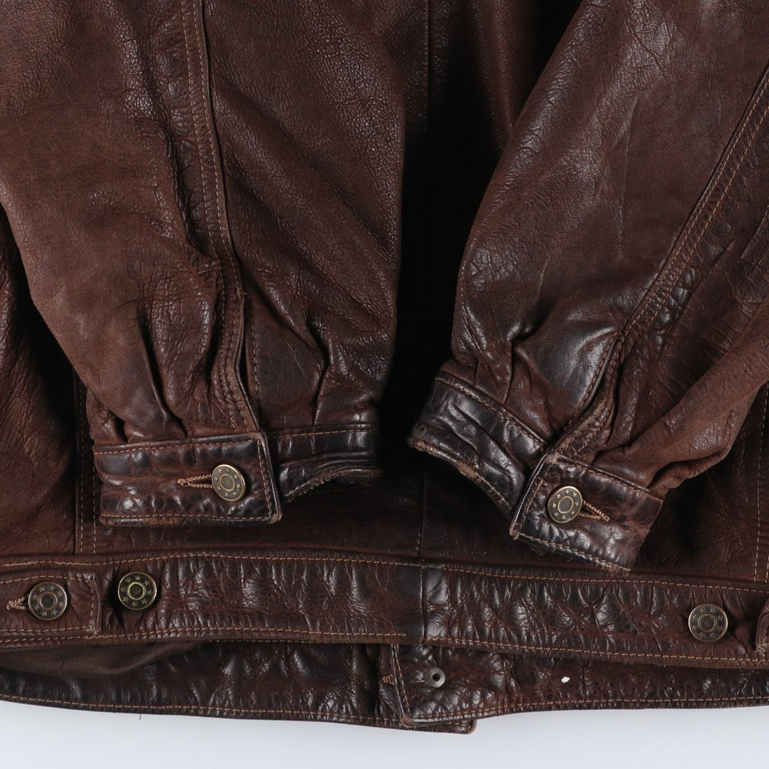 KIABI Trucker Jacket Leather Jacket Men's XL genuine leather brown type Vintage Second Hand