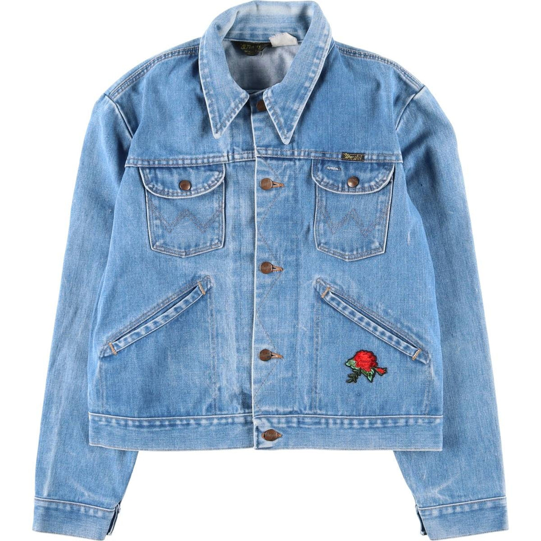 Vintage 1980'S Wrangler NO-FAULT DENIMS floral print denim jacket, men's size M unclear blue type Vintage Second Hand
