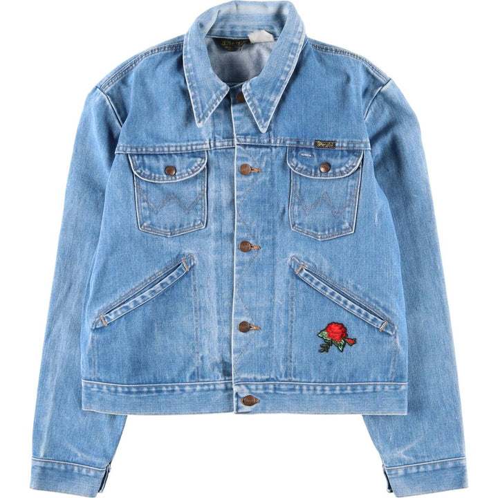 Vintage 1980'S Wrangler NO-FAULT DENIMS floral print denim jacket, men's size M unclear blue type Vintage Second Hand