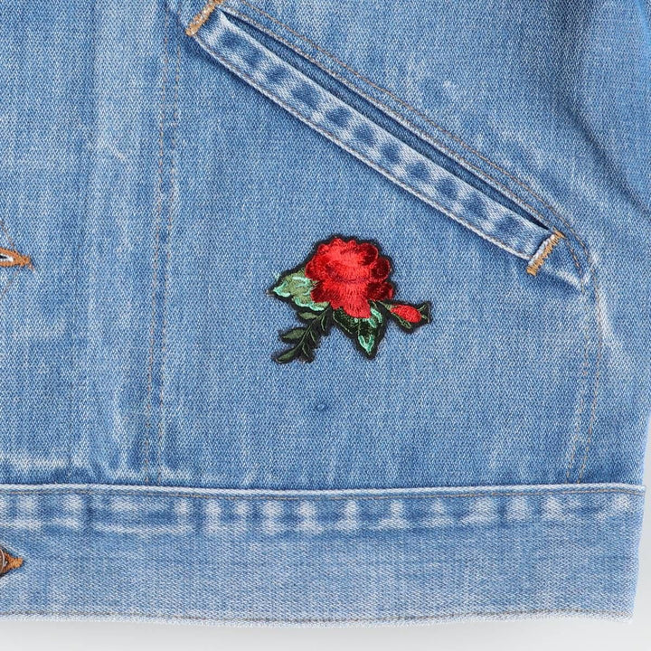 Vintage 1980'S Wrangler NO-FAULT DENIMS floral print denim jacket, men's size M unclear blue type Vintage Second Hand