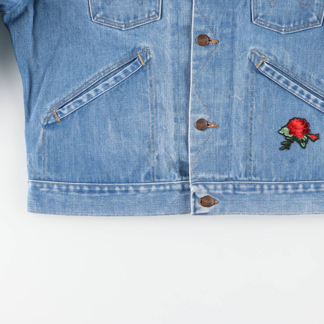 Vintage 1980'S Wrangler NO-FAULT DENIMS floral print denim jacket, men's size M unclear blue type Vintage Second Hand