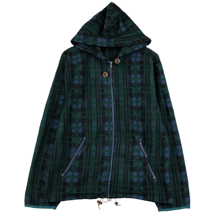 90s-00'S LLBean all-over print fleece full-zip hoodie, men's size L unclear Green type dark green Vintage Second Hand