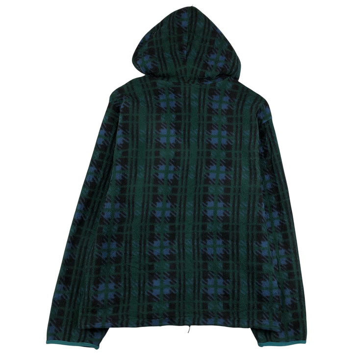 90s-00'S LLBean all-over print fleece full-zip hoodie, men's size L unclear Green type dark green Vintage Second Hand