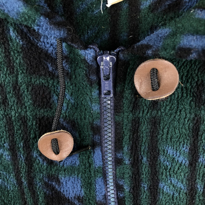 90s-00'S LLBean all-over print fleece full-zip hoodie, men's size L unclear Green type dark green Vintage Second Hand