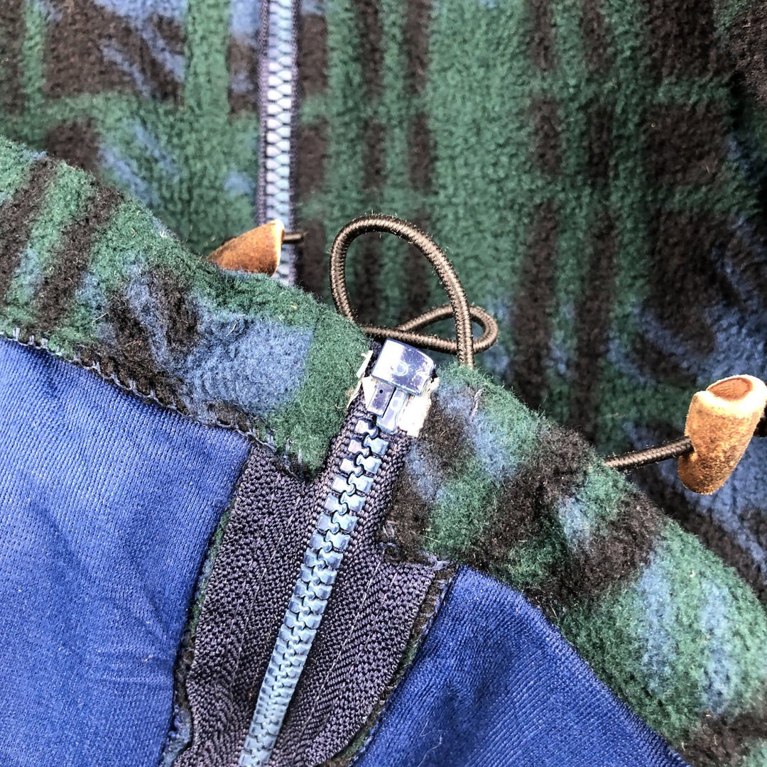 90s-00'S LLBean all-over print fleece full-zip hoodie, men's size L unclear Green type dark green Vintage Second Hand