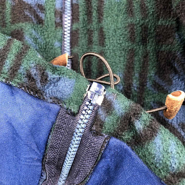 90s-00'S LLBean all-over print fleece full-zip hoodie, men's size L unclear Green type dark green Vintage Second Hand