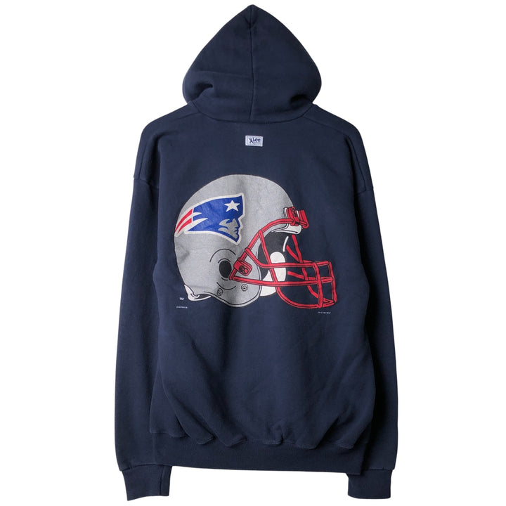 Vintage 90'S Lee NFL New England Patriots full-zip sweatshirt hoodie, Made in USA, Men's Size L cotton navy blue type Vintage Second Hand