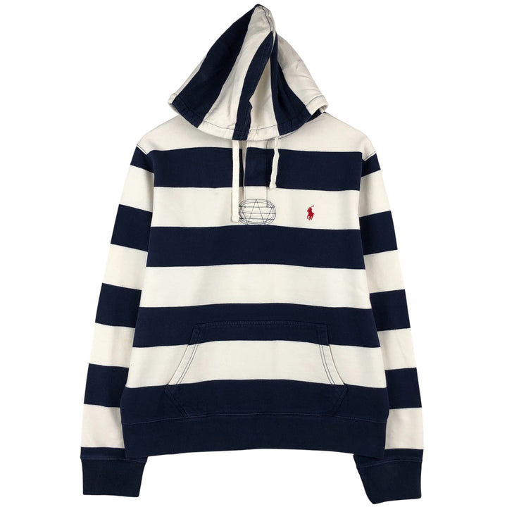Ralph Lauren POLO by Ralph Lauren Striped Pattern Half-Button Hoodie, Men's Size L cotton navy blue type Vintage Second Hand