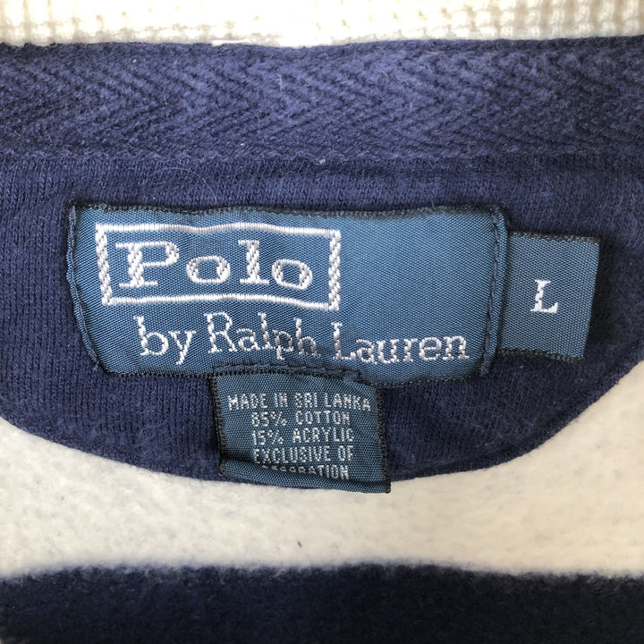 Ralph Lauren POLO by Ralph Lauren Striped Pattern Half-Button Hoodie, Men's Size L cotton navy blue type Vintage Second Hand