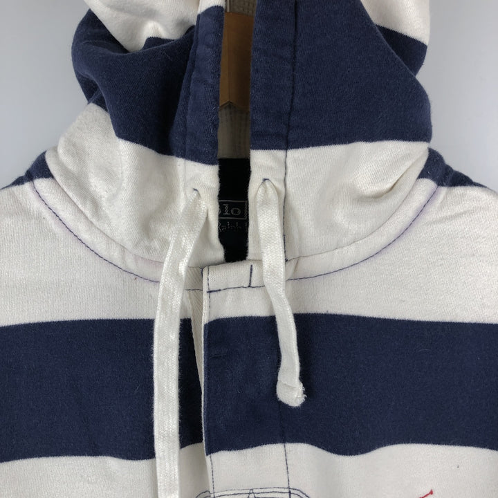 Ralph Lauren POLO by Ralph Lauren Striped Pattern Half-Button Hoodie, Men's Size L cotton navy blue type Vintage Second Hand