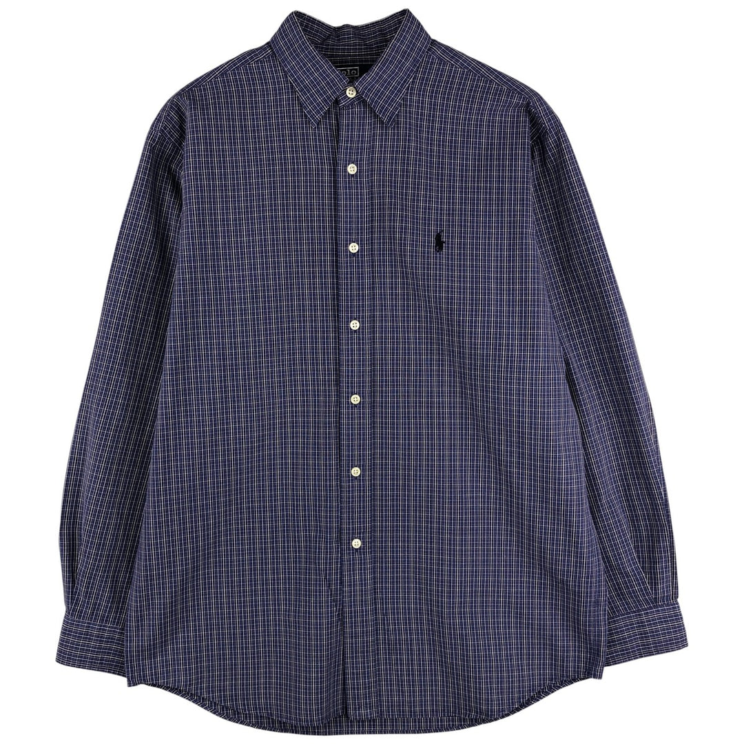 Ralph Lauren POLO by Ralph Lauren LOWELL SPORT long-sleeved cotton check shirt, men's size M cotton navy blue type Vintage Second Hand