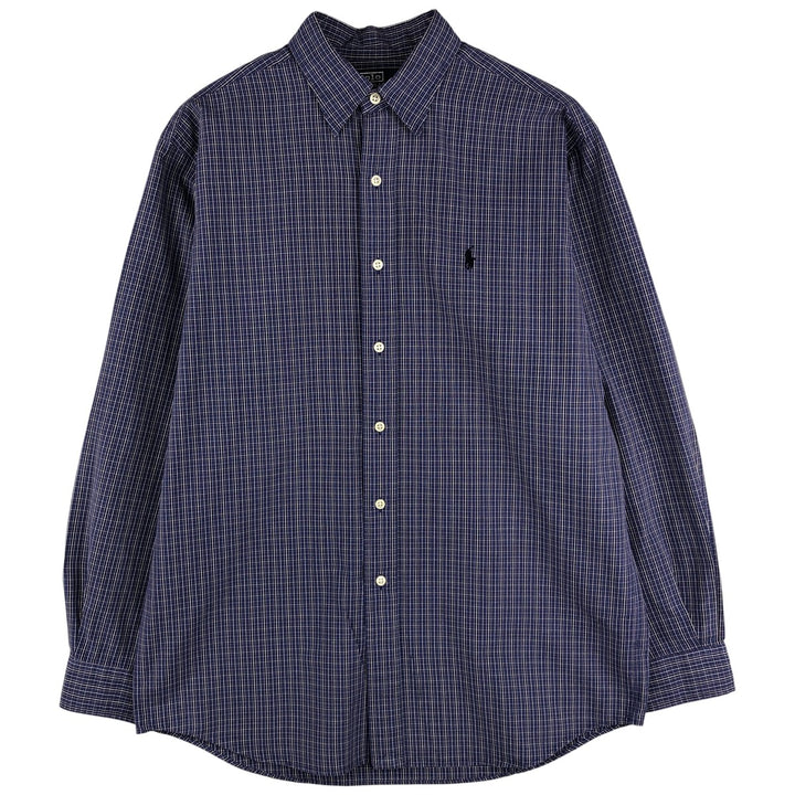 Ralph Lauren POLO by Ralph Lauren LOWELL SPORT long-sleeved cotton check shirt, men's size M cotton navy blue type Vintage Second Hand