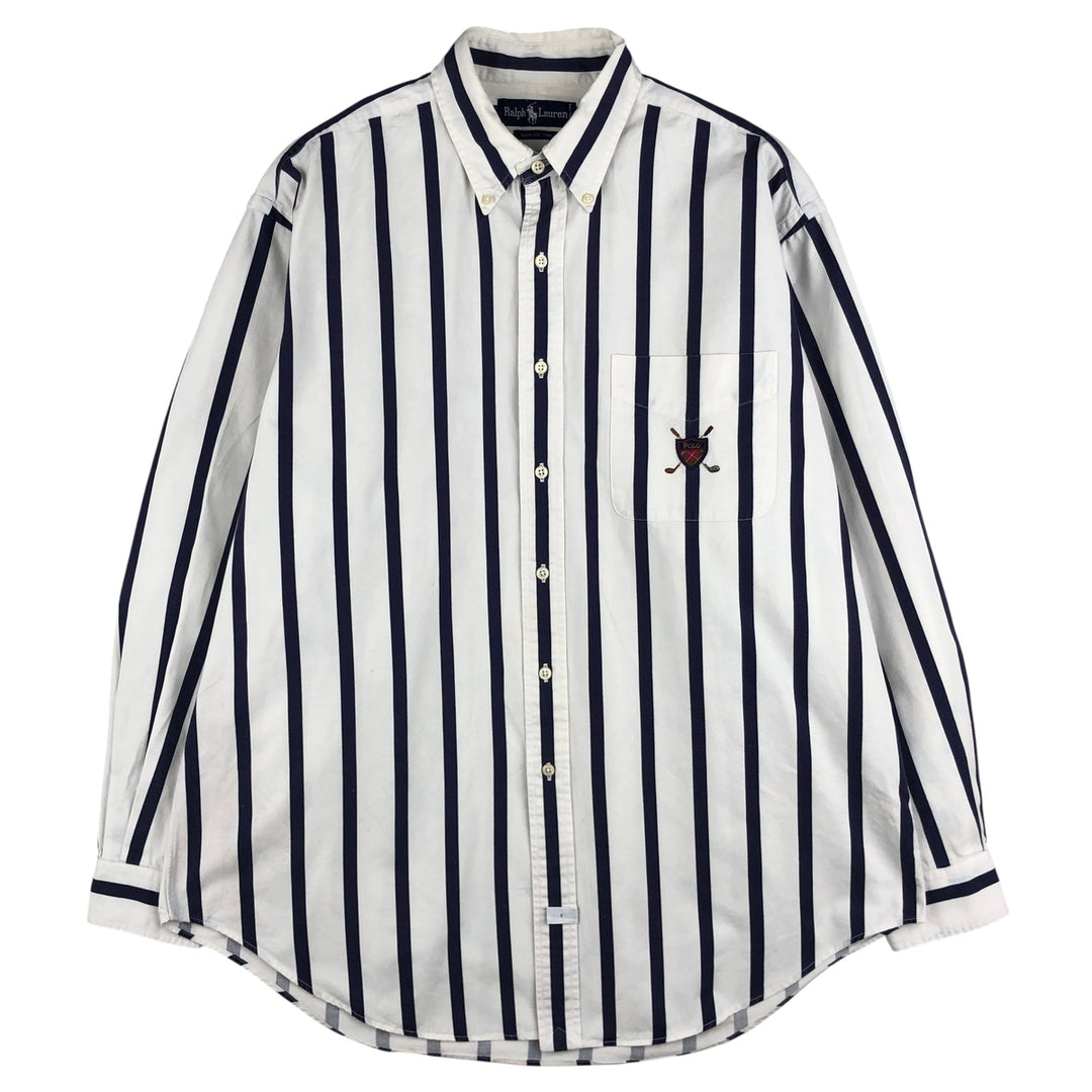 Ralph Lauren long sleeve button down striped shirt, men's size L cotton white type Vintage Second Hand