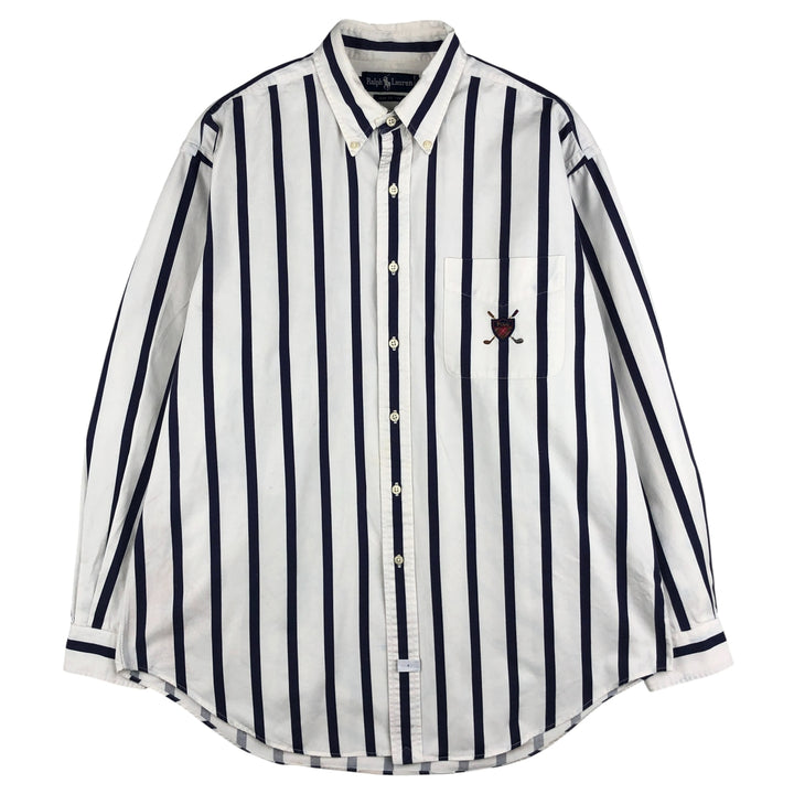 Ralph Lauren long sleeve button down striped shirt, men's size L cotton white type Vintage Second Hand