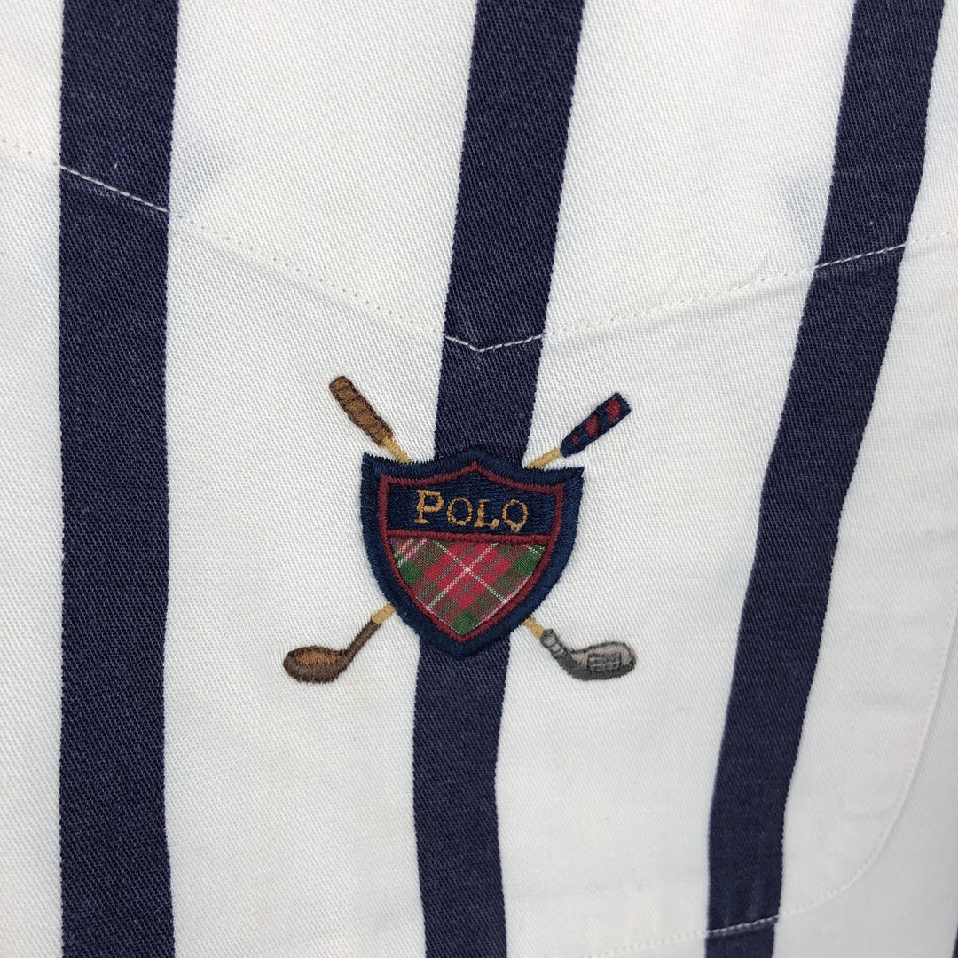 Ralph Lauren long sleeve button down striped shirt, men's size L cotton white type Vintage Second Hand