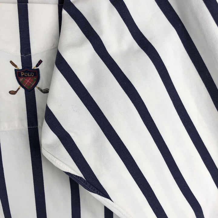 Ralph Lauren long sleeve button down striped shirt, men's size L cotton white type Vintage Second Hand