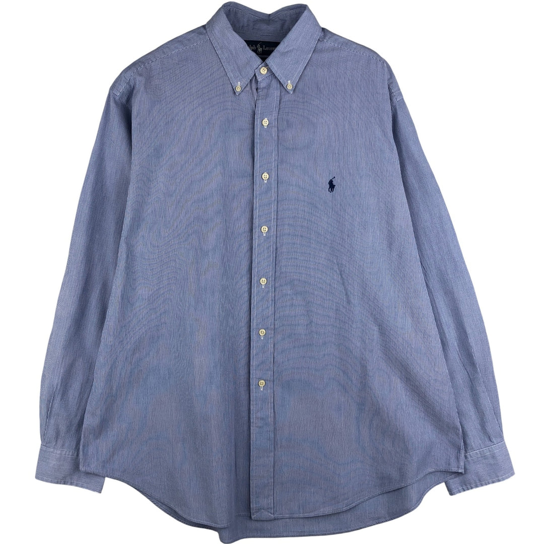 Ralph Lauren YARMOUTH Long Sleeve Button-Down Striped Shirt, Men's XL cotton Blue type light blue Vintage Second Hand