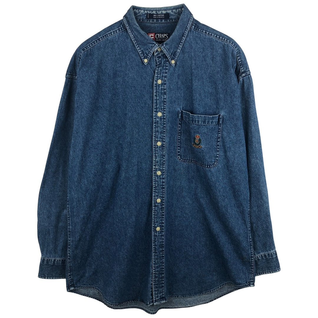 Ralph Lauren CHAPS Long Sleeve Button Down Denim Shirt Men's L Size cotton blue type Vintage Second Hand