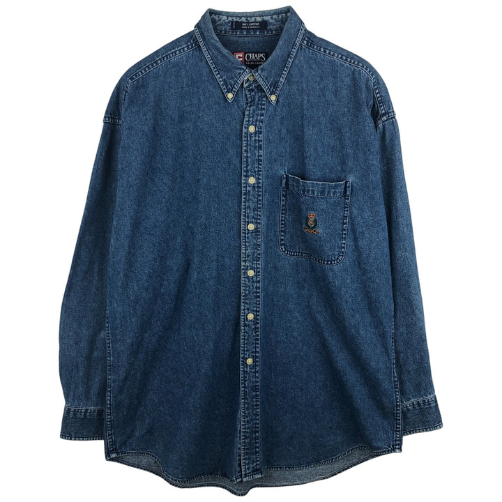 Ralph Lauren CHAPS Long Sleeve Button Down Denim Shirt Men's L Size cotton blue type Vintage Second Hand
