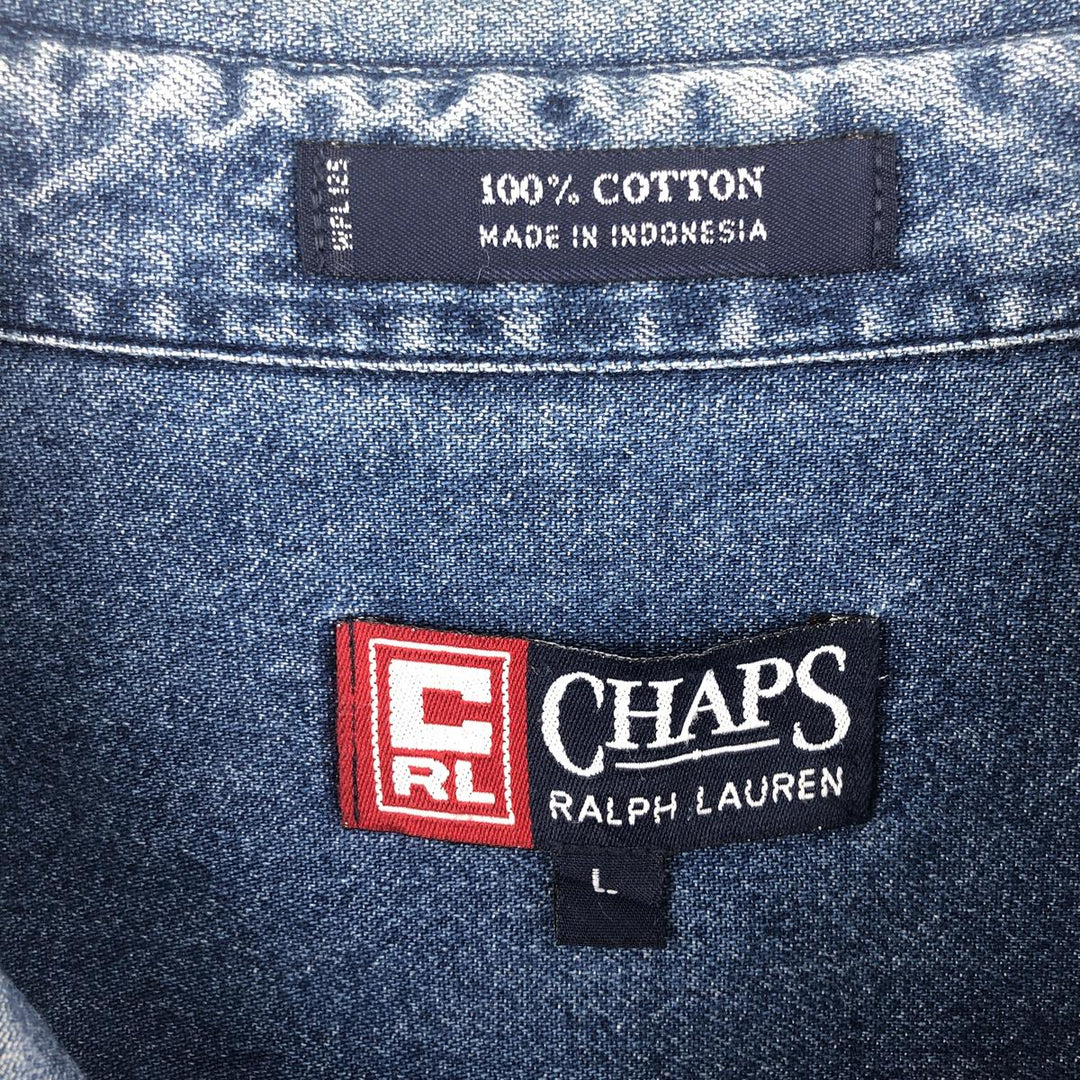 Ralph Lauren CHAPS Long Sleeve Button Down Denim Shirt Men's L Size cotton blue type Vintage Second Hand