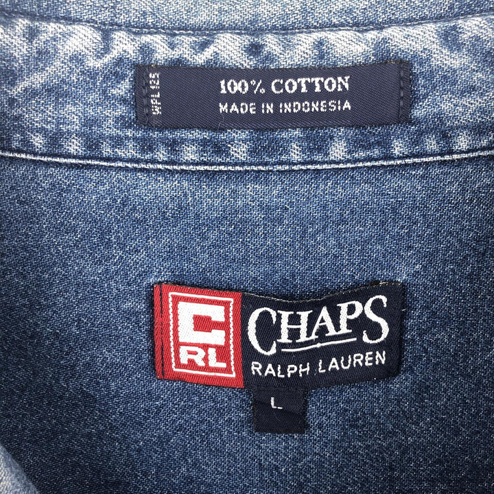 Ralph Lauren CHAPS Long Sleeve Button Down Denim Shirt Men's L Size cotton blue type Vintage Second Hand