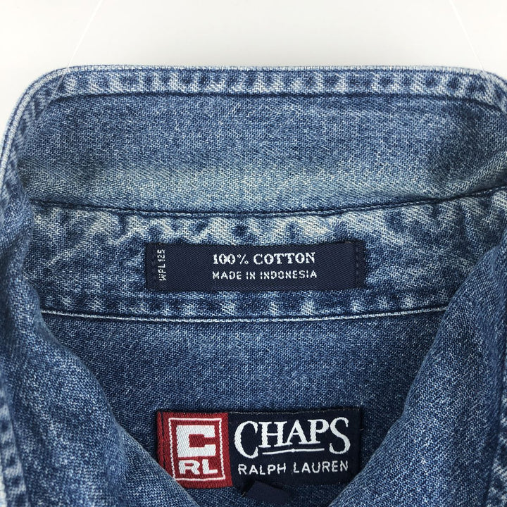 Ralph Lauren CHAPS Long Sleeve Button Down Denim Shirt Men's L Size cotton blue type Vintage Second Hand