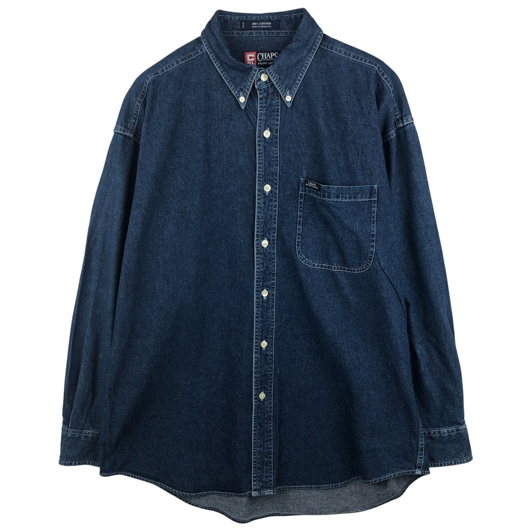 Ralph Lauren CHAPS Long Sleeve Button Down Denim Shirt Men's L Size cotton blue type Vintage Second Hand