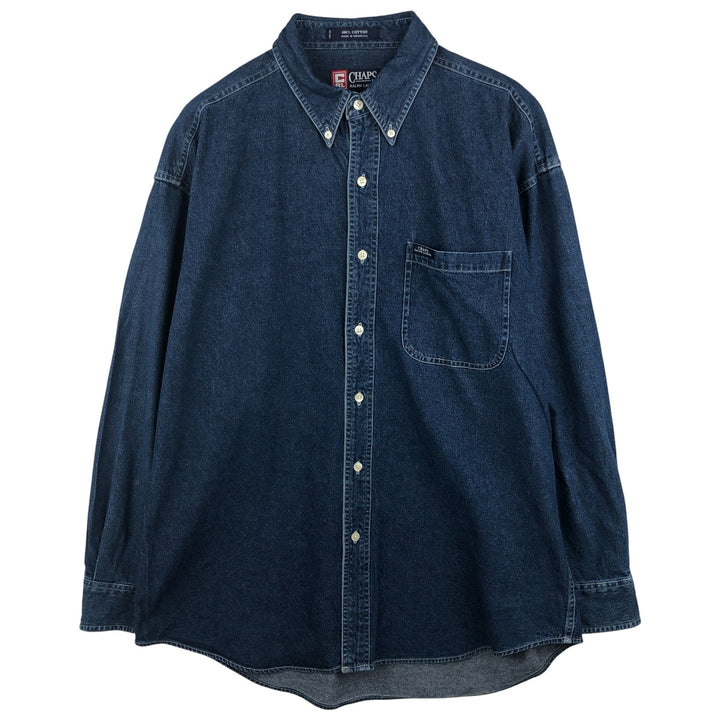 Ralph Lauren CHAPS Long Sleeve Button Down Denim Shirt Men's L Size cotton blue type Vintage Second Hand