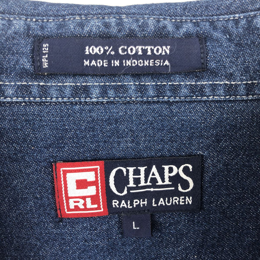 Ralph Lauren CHAPS Long Sleeve Button Down Denim Shirt Men's L Size cotton blue type Vintage Second Hand