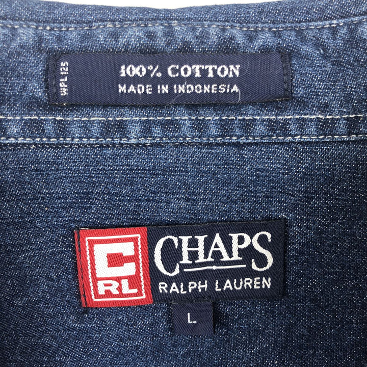 Ralph Lauren CHAPS Long Sleeve Button Down Denim Shirt Men's L Size cotton blue type Vintage Second Hand