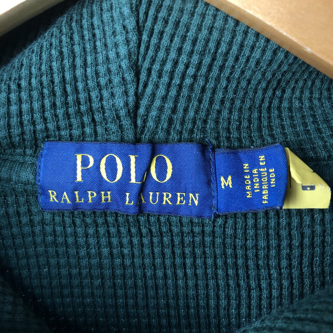 Ralph Lauren POLO RALPH LAUREN Hooded Thermal Long T-Shirt Waffle Men's M cotton Green type dark green Vintage Second Hand