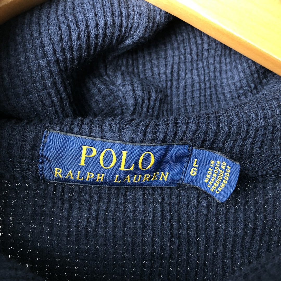 Ralph Lauren POLO RALPH LAUREN Hooded Thermal Long T-shirt Waffle Men's L size unclear navy blue type Vintage Second Hand