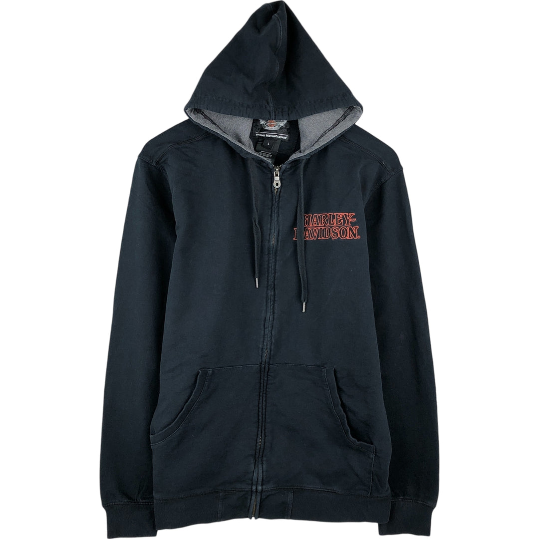 Harley-Davidson Skull Pattern Full-Zip Hoodie, Men's Size L cotton black type Vintage Second Hand