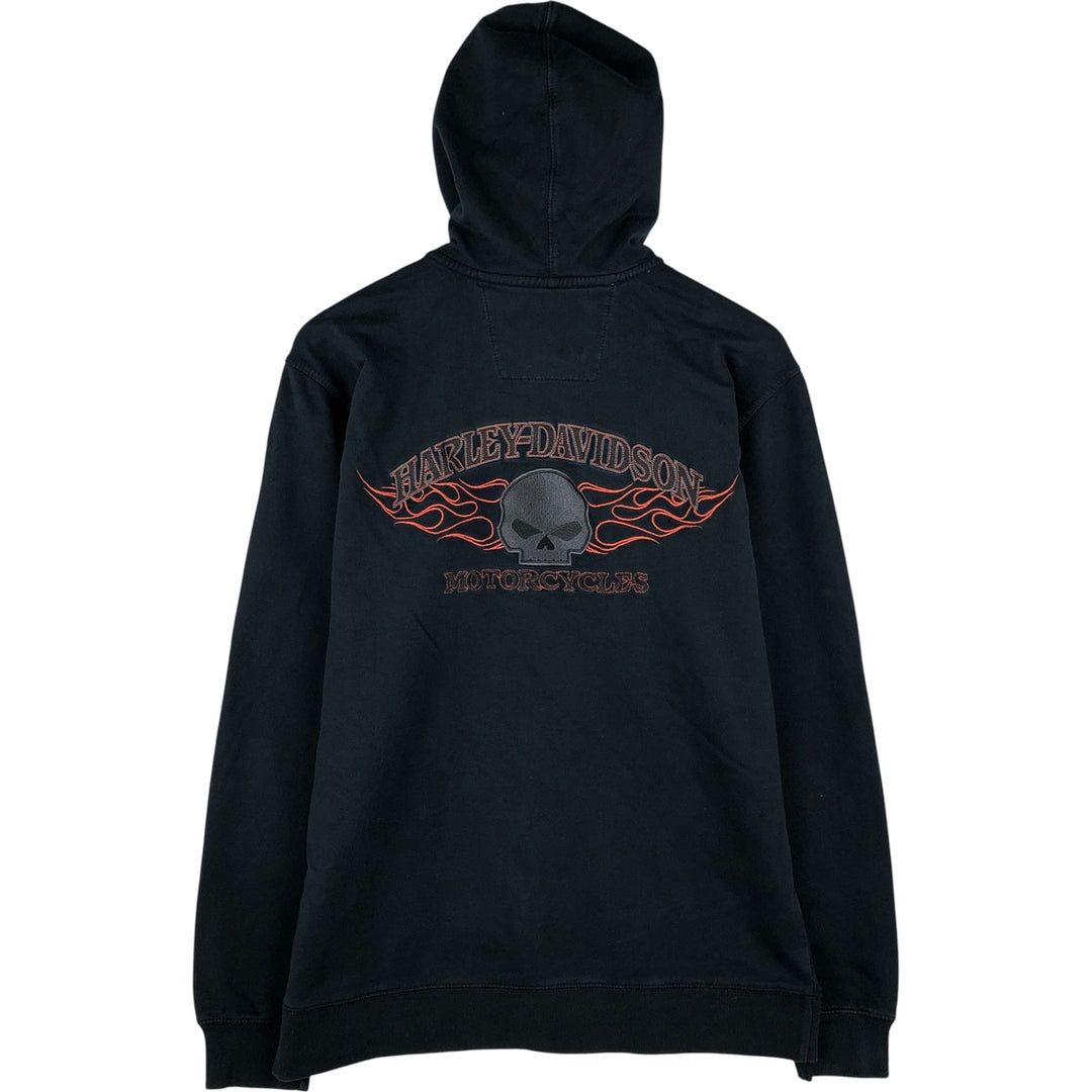 Harley-Davidson Skull Pattern Full-Zip Hoodie, Men's Size L cotton black type Vintage Second Hand