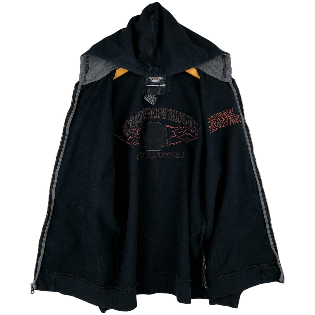Harley-Davidson Skull Pattern Full-Zip Hoodie, Men's Size L cotton black type Vintage Second Hand