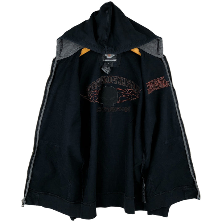 Harley-Davidson Skull Pattern Full-Zip Hoodie, Men's Size L cotton black type Vintage Second Hand