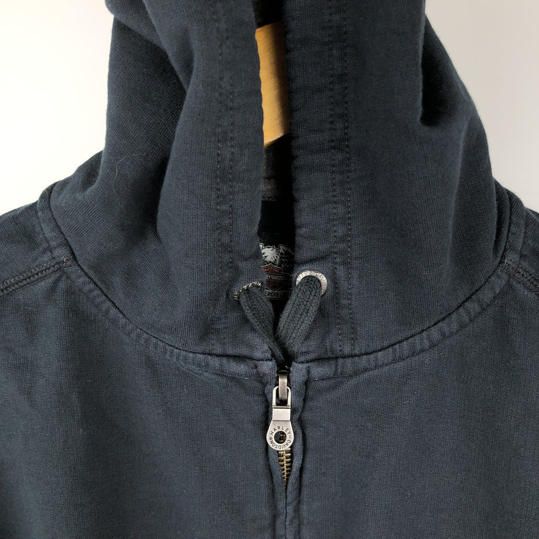 Harley-Davidson Skull Pattern Full-Zip Hoodie, Men's Size L cotton black type Vintage Second Hand