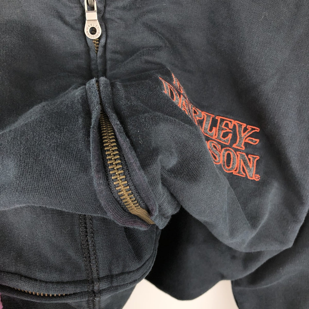 Harley-Davidson Skull Pattern Full-Zip Hoodie, Men's Size L cotton black type Vintage Second Hand