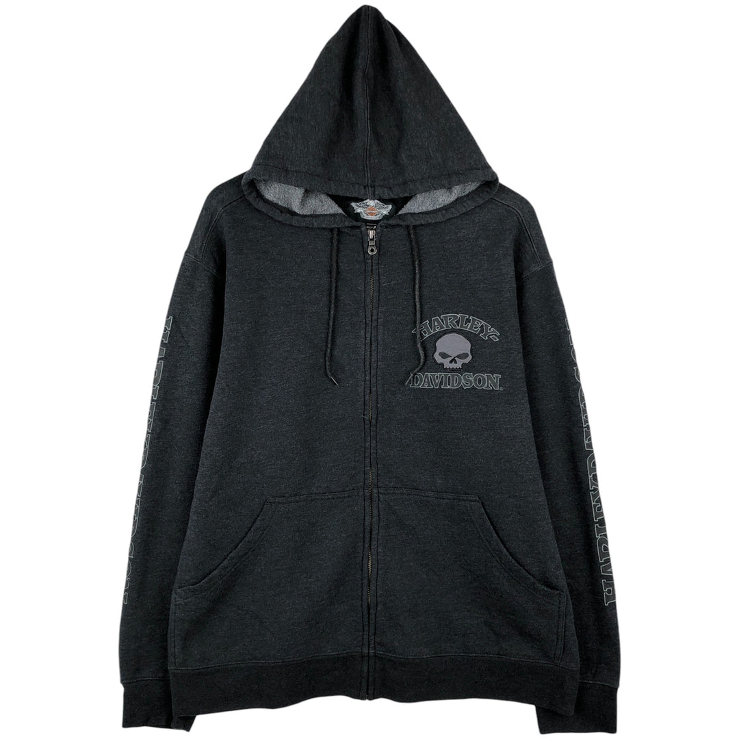 Harley-Davidson Skull Pattern Full-Zip Hoodie, Men's Size L cotton black type Vintage Second Hand