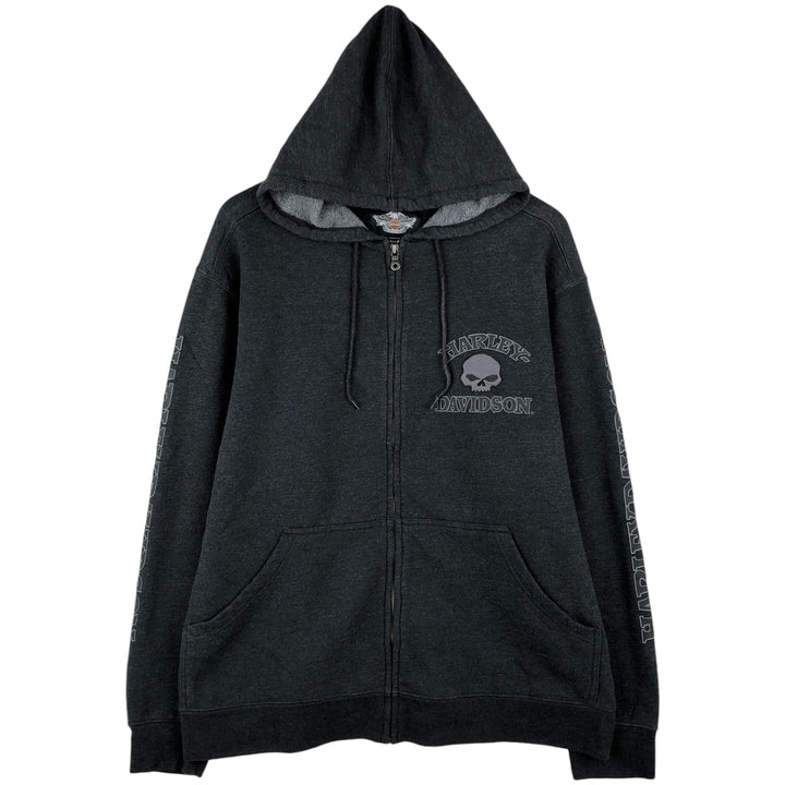 Harley-Davidson Skull Pattern Full-Zip Hoodie, Men's Size L cotton black type Vintage Second Hand